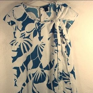 NWOT Ann Taylor White Blue Print Dress szL